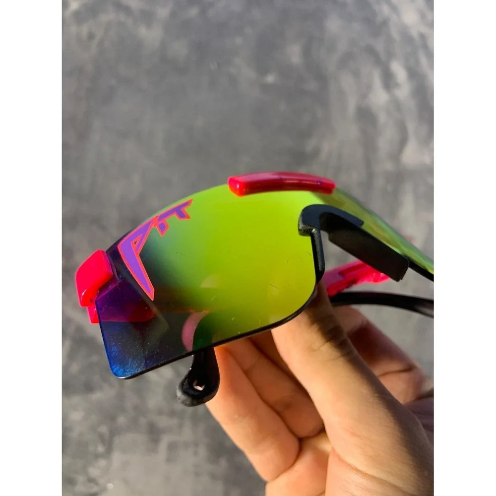 Vintage Pit Viper The 1993 Originals Sport Sunglasses Pink Purple Splatter Gold